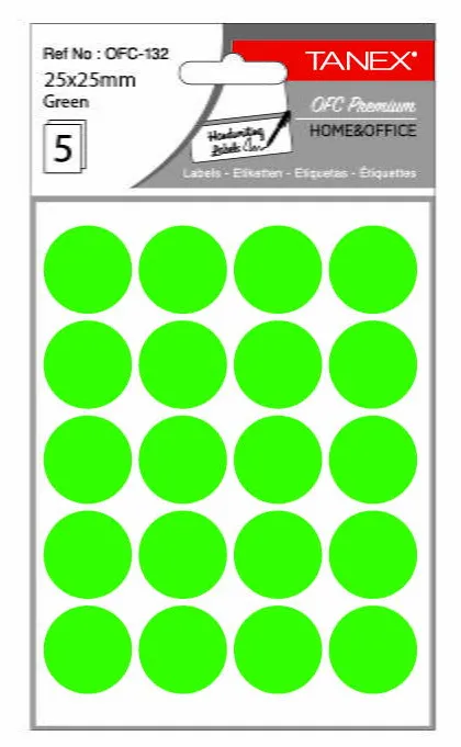 Tanex Etichete autoadezive rotunde, D25 mm, 100 buc/set, TANEX, verde