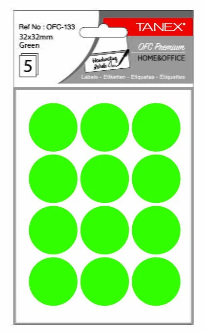 Tanex Etichete autoadezive rotunde, D32 mm, 60 buc/set, TANEX, verde
