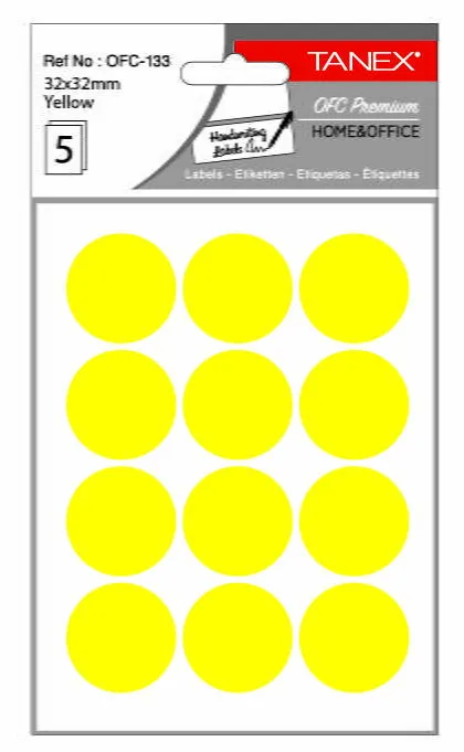 Tanex Etichete autoadezive rotunde, D32 mm, 60 buc/set, TANEX, galben