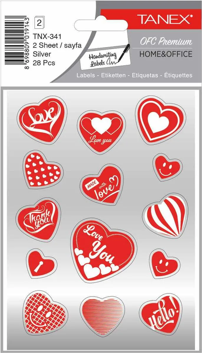 Tanex Stickere decorative, 2 file/set, TANEX Kids, inimi argintii