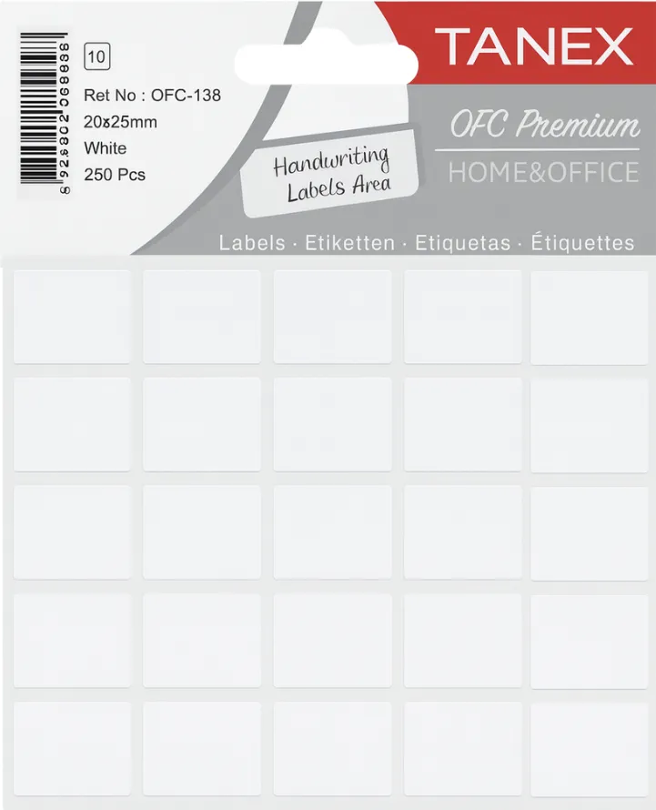 Tanex Etichete autoadezive, 20 x 25 mm, 80 buc/set, TANEX, alb