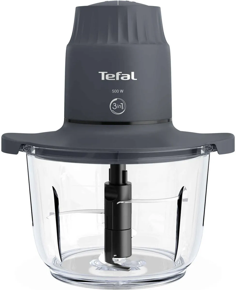 TEFAL Mini tocator electric Tefal Choppeo MB603138, 500W, capacitate 2 L, 4 lame din otel inoxidabil, 2 viteze, bol din sticla, gri