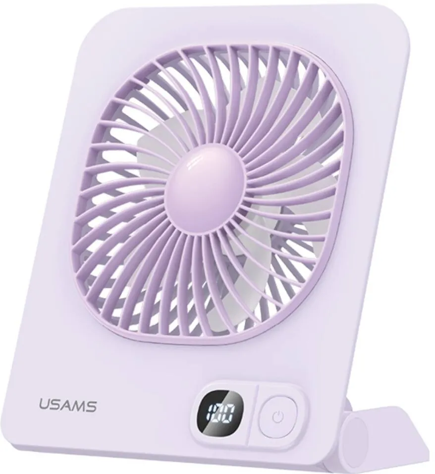 USAMS Ventilator pentru birou USAMS ZB363, 3 trepte viteza, Autonomie 6h, 2000mAh, Baza magnetica, Display LED, USB-C, Mov