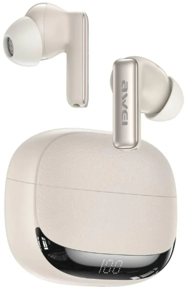 Casti In-Ear AWEI wireless TA19, TWS, ANC, Bluetooth 6.0, Autonomie 7h, USB-C, Bej