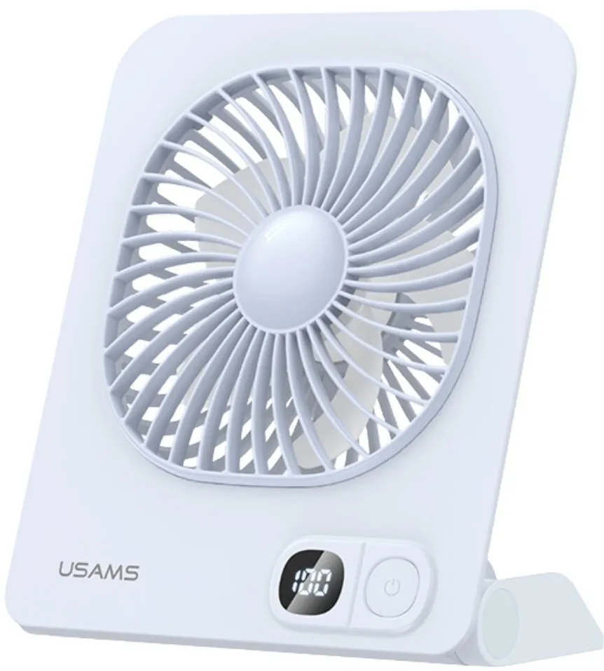 USAMS Ventilator pentru birou USAMS ZB363, 3 trepte viteza, Autonomie 6h, 2000mAh, Baza magnetica, Display LED, USB-C, Albastru