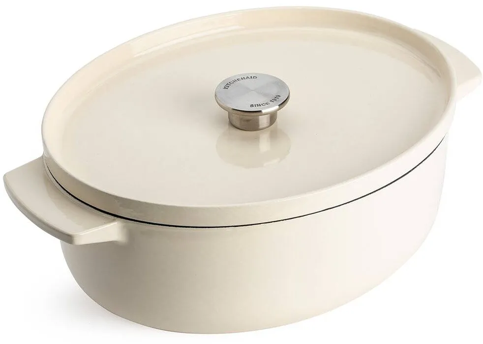 KITCHENAID Oala ovala 5.6L, crema de migdale, cu manere laterale