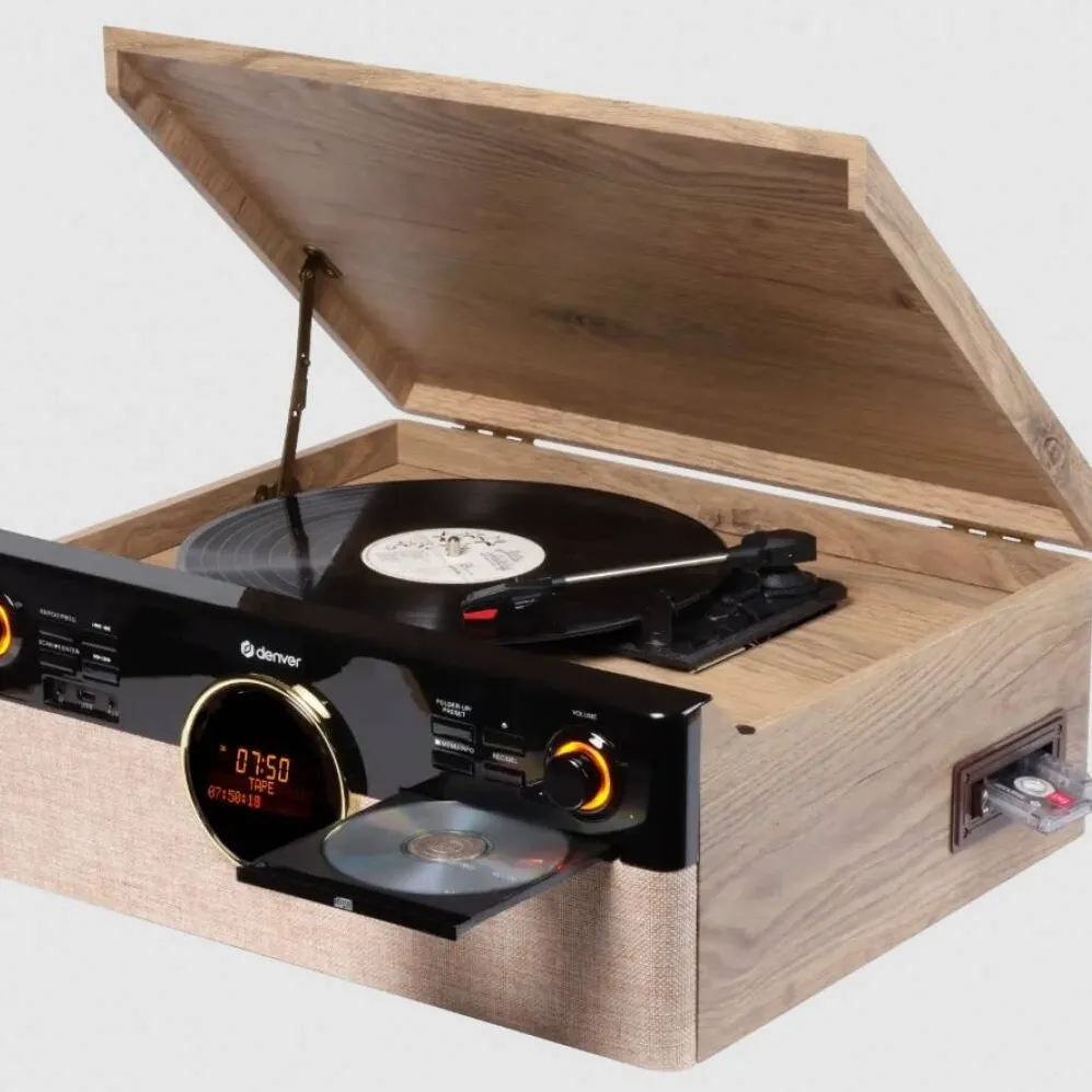 Mini-Sistem Audio DENVER Centru muzical cu pick-up, DAB, FM, CD player, Bluetooth si casetofon MRD-180