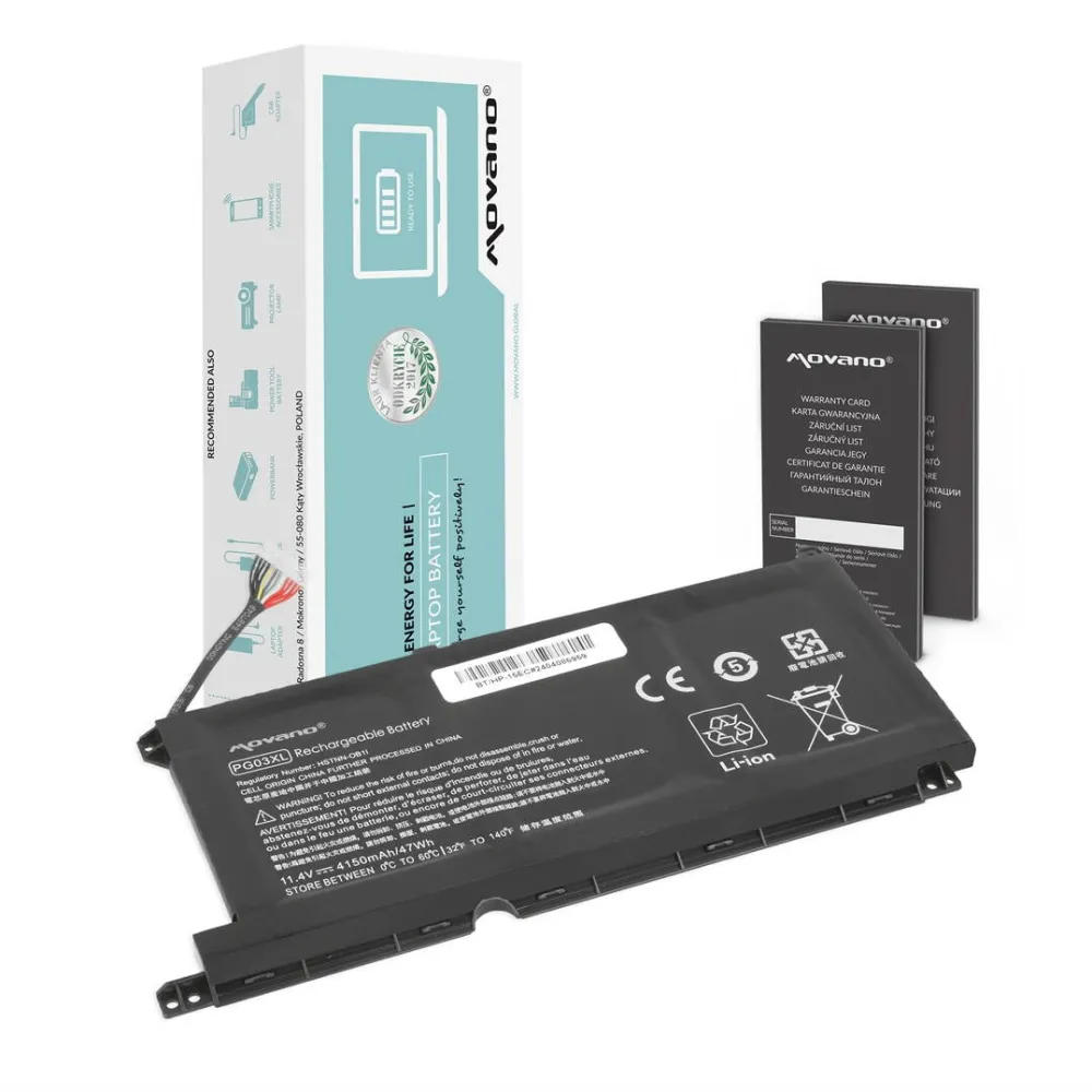 Acumulator Laptop Movano PG03XL, litiu-polimer, protectie impotriva supratensiunii, neagra