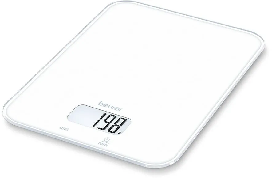 Beurer Cantar Bucatarie KS 19 Pure White, divizare: 1 g, dimensiune: 14, 5 x 20 x 1, 7 cm, oprire automata, indicator de suprasolicitare