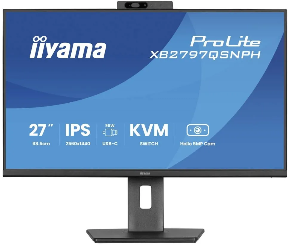 Monitor IIyama IPS LED 27" XB2797QSNPH-B1, WQHD 2560 x 1440, HDMI, DisplayPort, Boxe, Webcam, Pivot, 75 Hz, 1 ms Negru