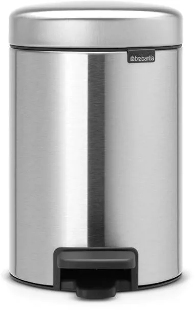 Brabantia Cos de gunoi cu pedala NewIcon 649003, 3 L, Inchidere usoara, Baza antiderapanta, Rezistent la amprente, Inox Mat