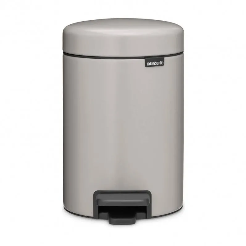 Brabantia Cos de gunoi cu pedala NewIcon 1010433, 3 l, Inchidere lenta, Baza antiderapanta, Gri deschis
