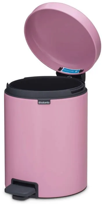 Brabantia Cos de gunoi cu pedala NewIcon 1010439, 5 l, Inchidere usoara, Baza antiderapanta, Roz