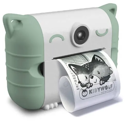 Aparat foto compact Kidywolf cu functie de printare pentru copii KIDYPRINT, verde
