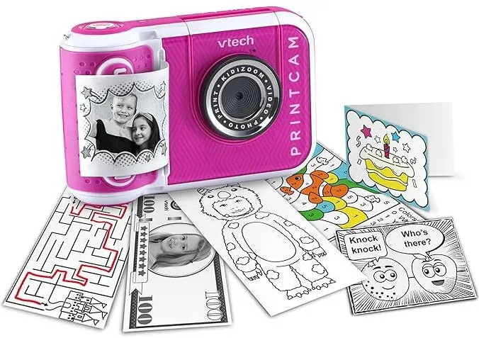 Aparat foto compact VTech instant VTech KidiZoom Print Cam, roz, cu imprimanta termica integrata, zoom digital 4x, 28, 1x20x8, 3cm