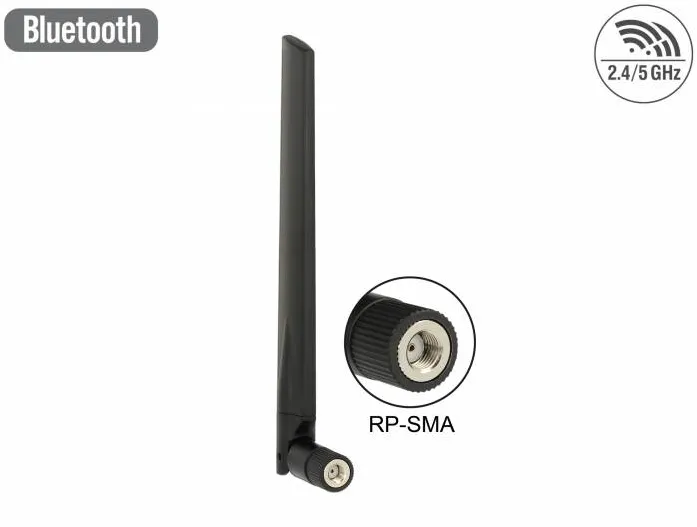 Accesoriu Retea DELOCK WLAN 802.11 ac/a/h/b/g/n Antenna RP-SMA plug 3 - 5 dBi omnidirectional with tilt joint black