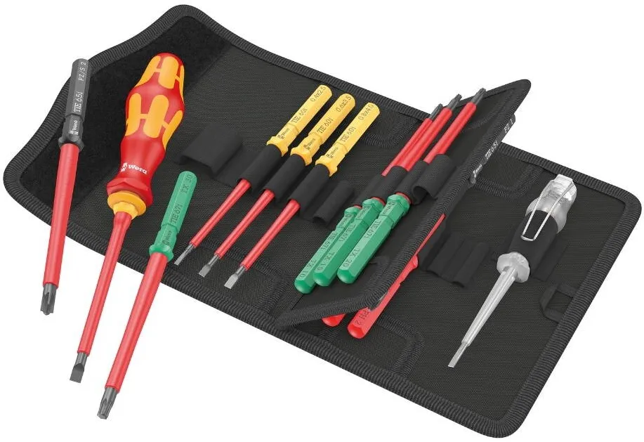 WERA Kraftform Kompakt VDE 16 Universal 1 Tool Finder, 16-piece, screwdriver (red/yellow, including plug-in handle, phase tester, VDE interchangeable blades)