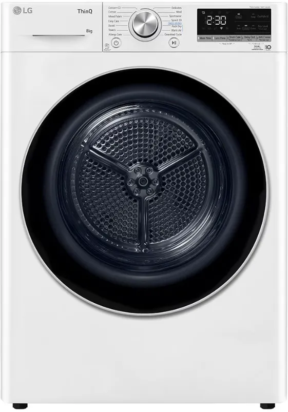 Uscator LG RH80V9AV3N, C, 8 kg, LED, Depth 66 cm, Wi-Fi, Alb