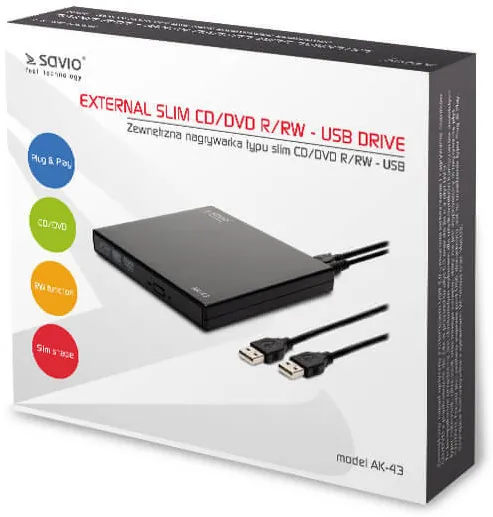 Unitate Optica Externa SAVIO AK-43 optical disc / External Slim drive DVD±R/RW CD±R/RW Black