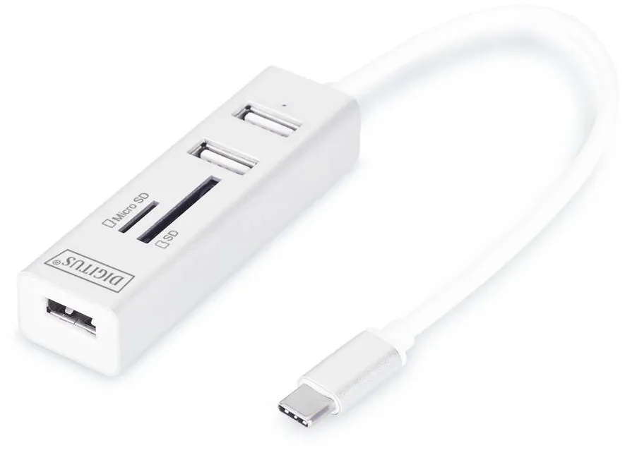 Docking Station Digitus USB Type-C OTG 3-Port HUB + Card Reader, White