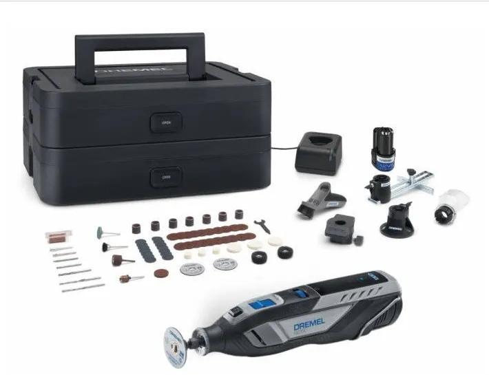 DREMEL Unealta multifunctionala Dremel 8250-5/65, F0138250JF, 12V, cu acumulator 2Ah Lithium-Ion, turatie 5000-30000RPM, prindere accesorii EZ Twist, 65 accesorii si 5 atasamente, cutie Dremel
