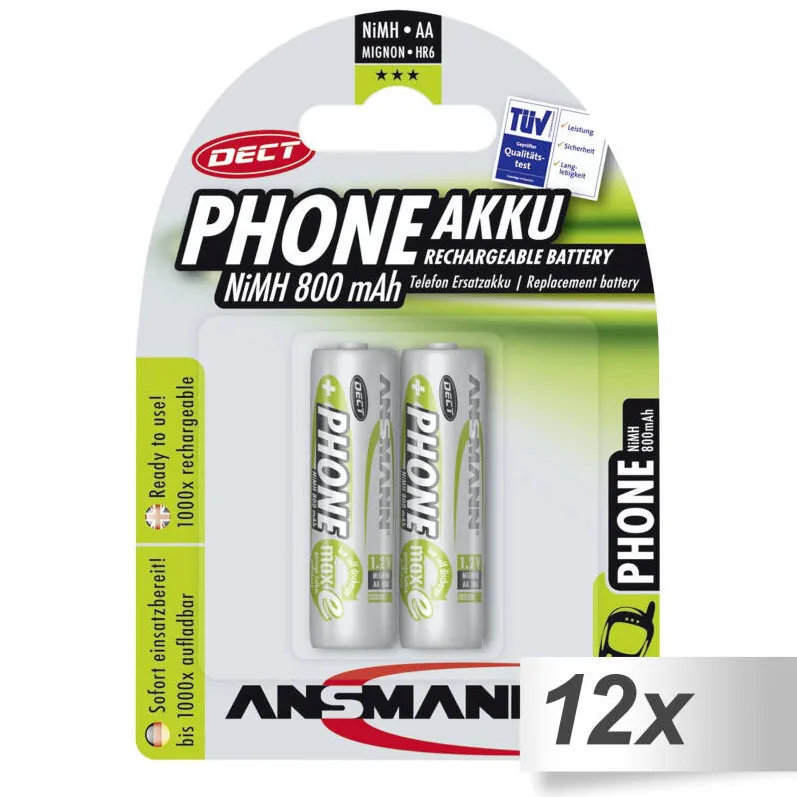 Ansmann Acumulator/Incarcator 12x2 maxE NiMH bat. Mignon AA 800 mAh DECT Phone