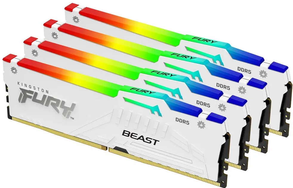 Memorie RAM Kingston Fury Beast RGB White Intel XMP 3.0, 128GB, DDR5-5600MHz, CL40, Quad Channel