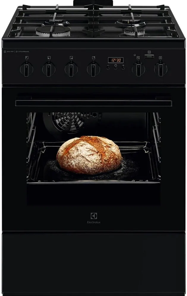 Aragaz LKK660220K, Mixt, 4 arzatoare, Siguranta plita, Aprindere integrata, Cuptor electric, Plus Steam, AirFry, Timer, Grill electric, Clasa A, 60 cm, Negru
