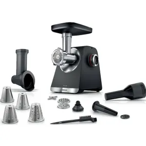 BOSCH Masina de tocat Bosch MFWS640B, 2100W, 3.5kg/ min, 3 site, palnie carnati, accesoriu pt kebbe, 4 accesorii de tocare, cutit cu 2 taisuri, Negru