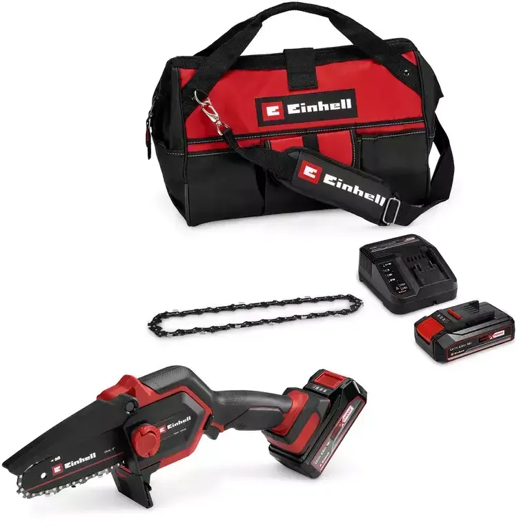 Motoferiastrau Einhell Cordless Pruning Chainsaw GE-PS 18/15 Li Bag Kit, 18 Volt (black/red, Li-ion battery 2.5 Ah)