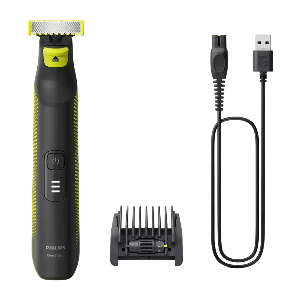Aparat de ras Philips OneBlade Pro QP6506/15 fata si corp pieptene reglabil 5 in 1 umed si uscat afisaj LED