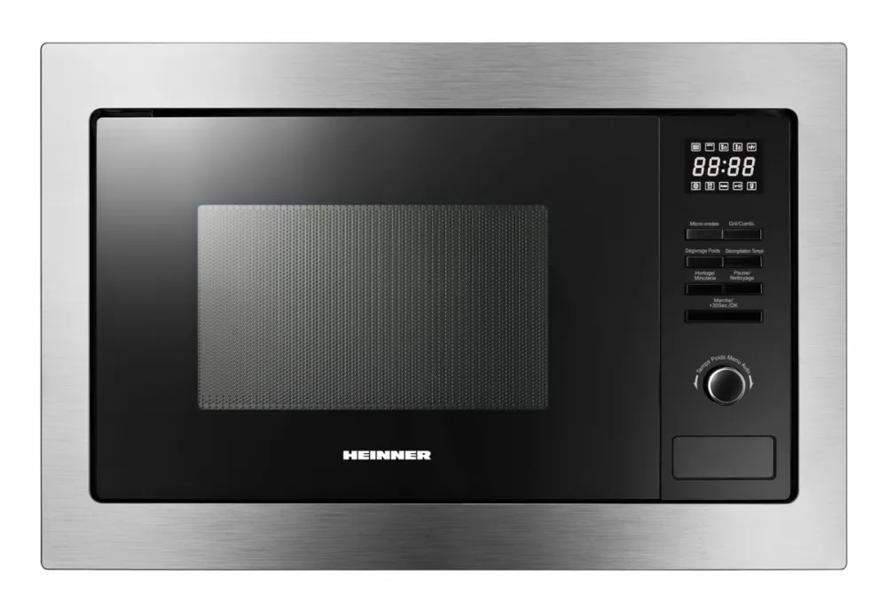 Cuptor cu Microunde HEINNER incorporabil HMW-MDBI25GDIX, 900 W, 25 l, Grill 1000 W, 5 trepte putere, 10 programe, Platou rotativ 31.4 cm (Inox/Negru)