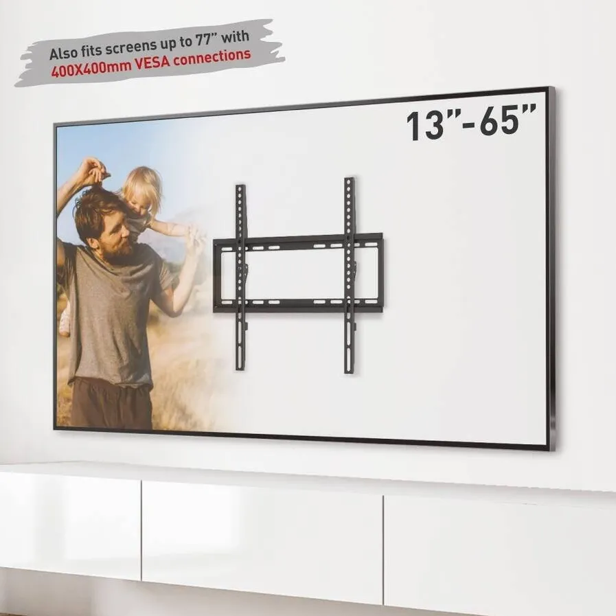 Suport TV / Monitor BARKAN Suport TV de perete Barkan fix, compatiblitate ecran 13-65", greutate maxima suportata 50kg, VESA 75x75~400x400, negru