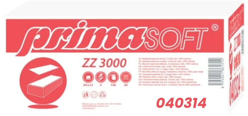 Prima Soft Servetele ZZ hartie extra white, 24x21cm, 2 straturi, 150buc/pachet, 20pachete/cutie, Prima Soft