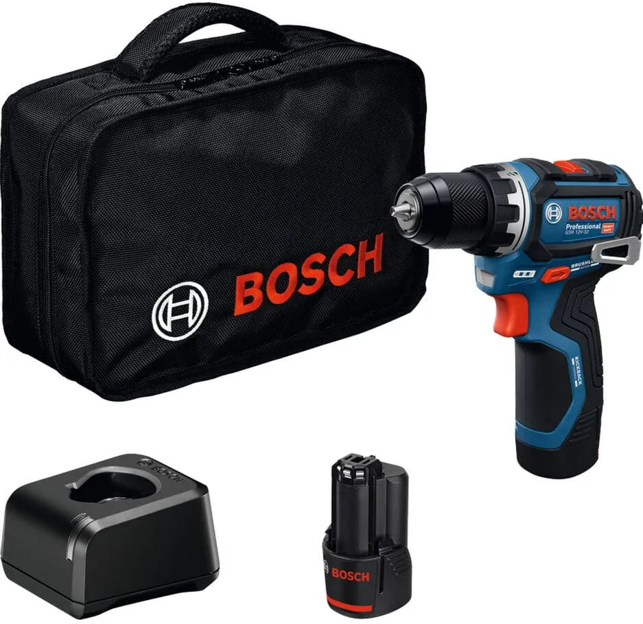 BOSCH Bosch Powertools cordless drill/driver GSR 12V-32 Professional, 12Volt (blue/black, 2x Li-ion battery 2.0Ah, tool bag)