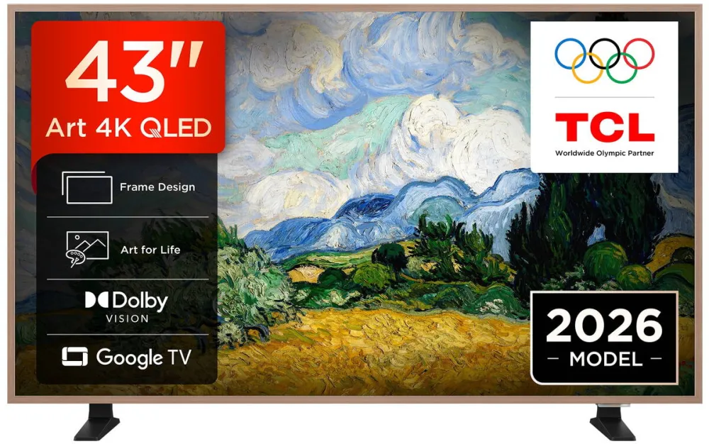 Televizor TCL QLED Art 43A400 Pro, 108 cm, Smart Google TV, 4K Ultra HD, Clasa E (Model 2026)