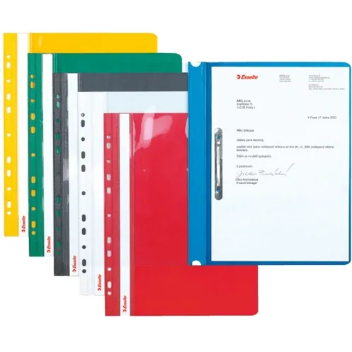 Esselte Dosar plastic PVC, cu sina si multiperforatii, 10 buc/set, Esselte - negru