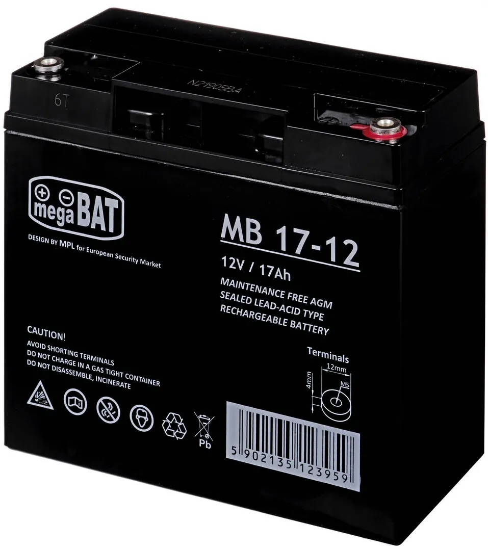 MPL POWER ELEKTRO megaBAT MB 17-12 Baterie UPS Lead-acid accumulator VRLA AGM Maintenance-free 12 V 17 Ah Black