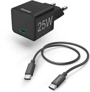 HAMA Fast Charger with USB-C Charging Cable, Mini Charger, PD, 25W, 1.5m, white