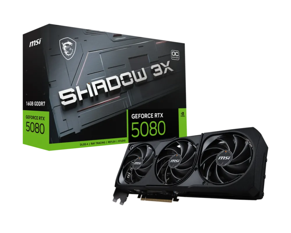 Placa Video MSI GeForce RTX 5080 SHADOW 3X OC 16GB GDDR7 256-bit DLSS 4.0
