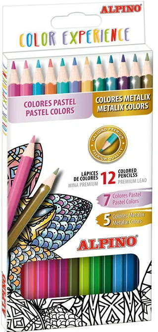 Alpino Creioane colorate, cutie carton, 12 culori/set (7 pastel + 5 metalizate), ALPINO Color Experience