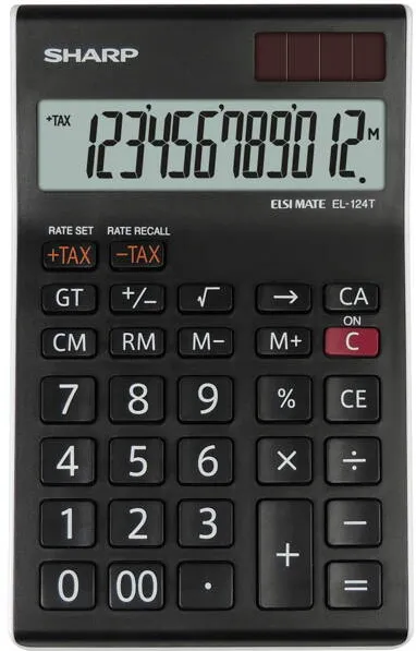 Sharp Calculators Calculator de birou, 12 digits, 152x96x12mm, dual power, SHARP EL-124TWH - negru/alb