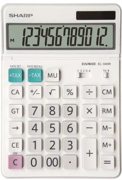 Sharp Calculators Calculator de birou, 12 digits, 189x127x18mm, dual power, ecran rabatabil, SHARP EL-340W - alb