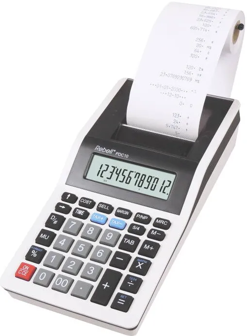 Rebell Calculator cu banda, 12 digits, 219 x 154 x 58 mm, Rebell PDC 10 - alb/negru
