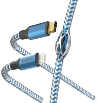 HAMA "Reflective" Charging Cable, USB-C - Lightning, 1.5 m, Nylon, blue