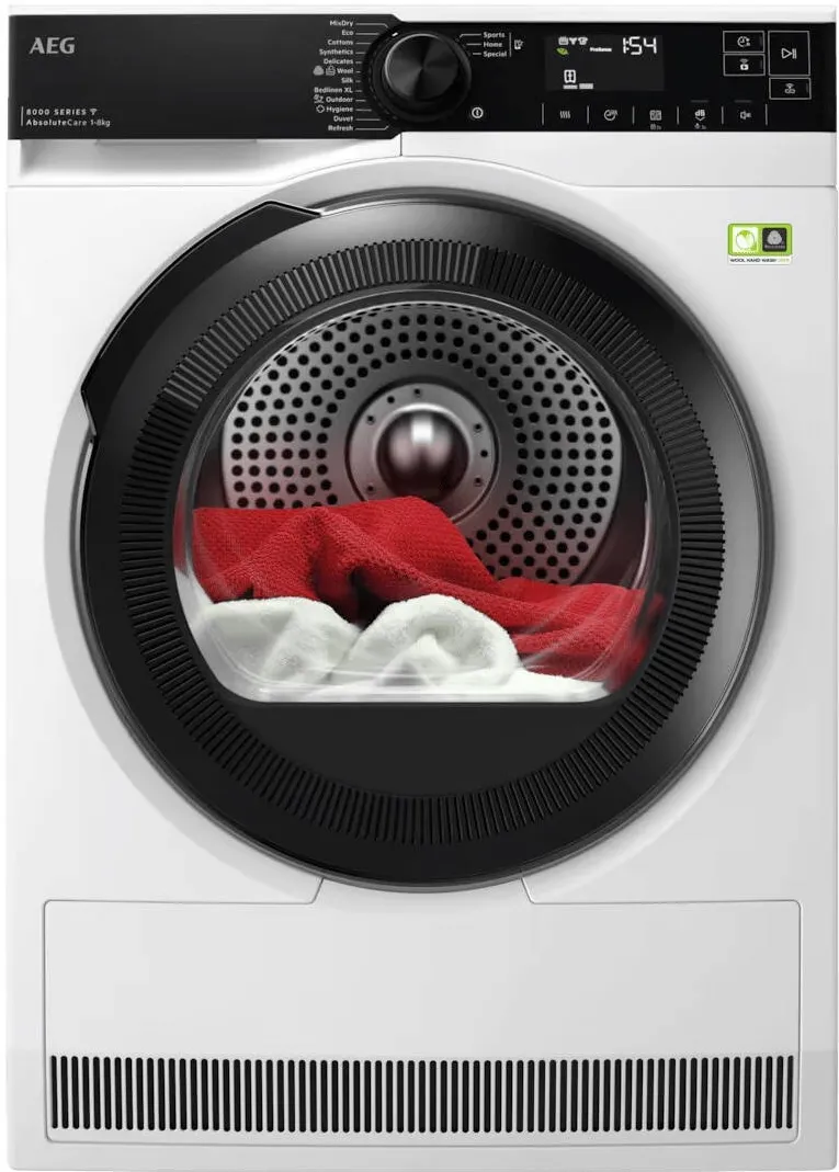 AEG Uscator de rufe TR8384CE, pompa de caldura, 8 kg, clasa energie B, Motor Inverter, Wi-Fi, Tehnologie AbsoluteCare+Sensidry, Alb