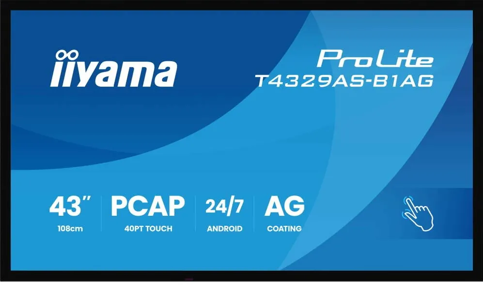 IIyama Tabla interactiva IIYAMA 43" T4329AS-B1AG, Ultra HD 3840x2160, 20 Touchpoints, Wi-Fi, Android, 4GB RAM, 32GB Flash, 6.5ms