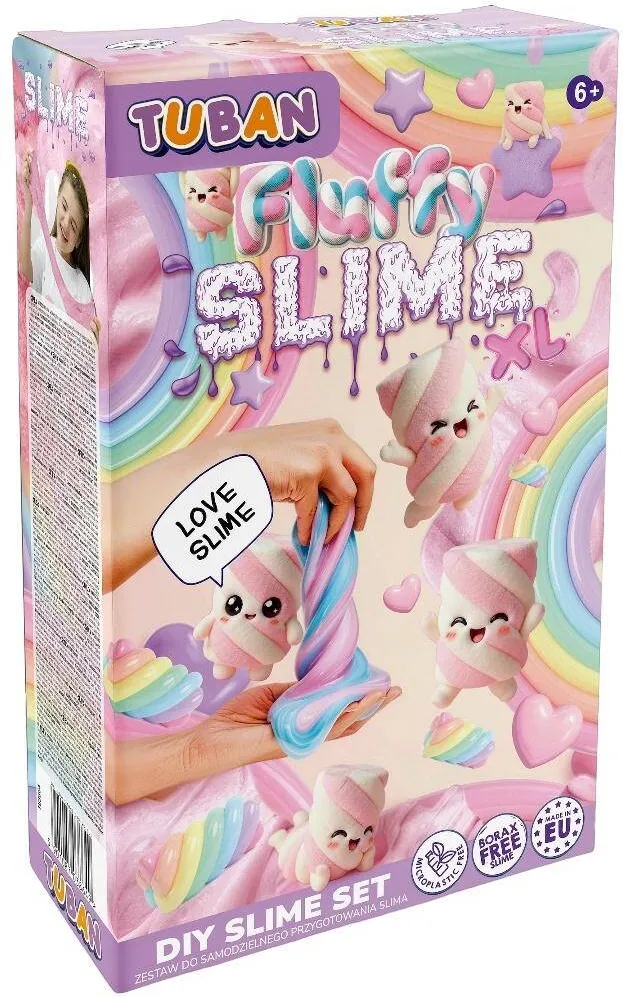 Jucarie creativa TUBAN Set slime diy Tuban Fluffy XL, masa creativa pufoasa, fara borax, Multicolor, 1 set