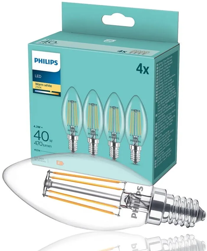 Philips Set 4 Becuri LED, Philips, 40W, Alb Cald