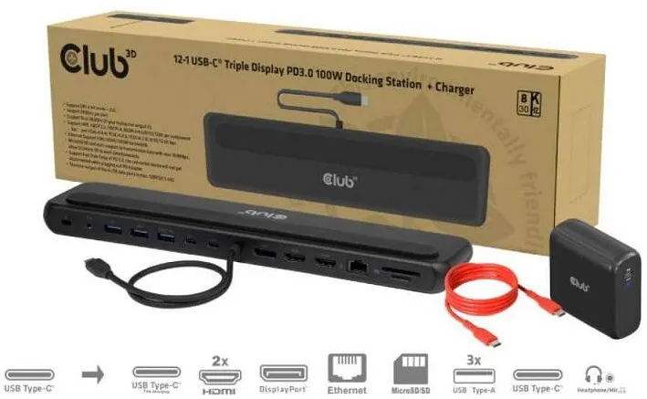 Docking Station CLUB 3D Statie de andocare Club3D 12in1 USB-C negru 300x74x22mm